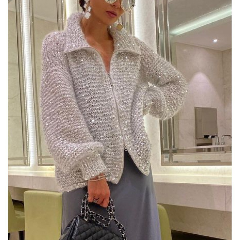 Soraya Manteau tricoté à paillettes de style occidental