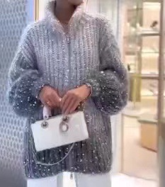 Soraya Manteau tricoté à paillettes de style occidental